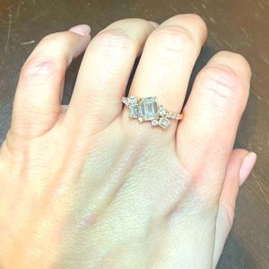 14k Rose Gold Lab Grown Diamond Cluster Ring IGI Certified Center Emerald